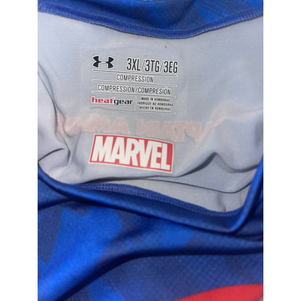 Under Armour Marvel Captain America Mens 3XL Compression Shirt Heat Gear Blue - Picture 3 of 3